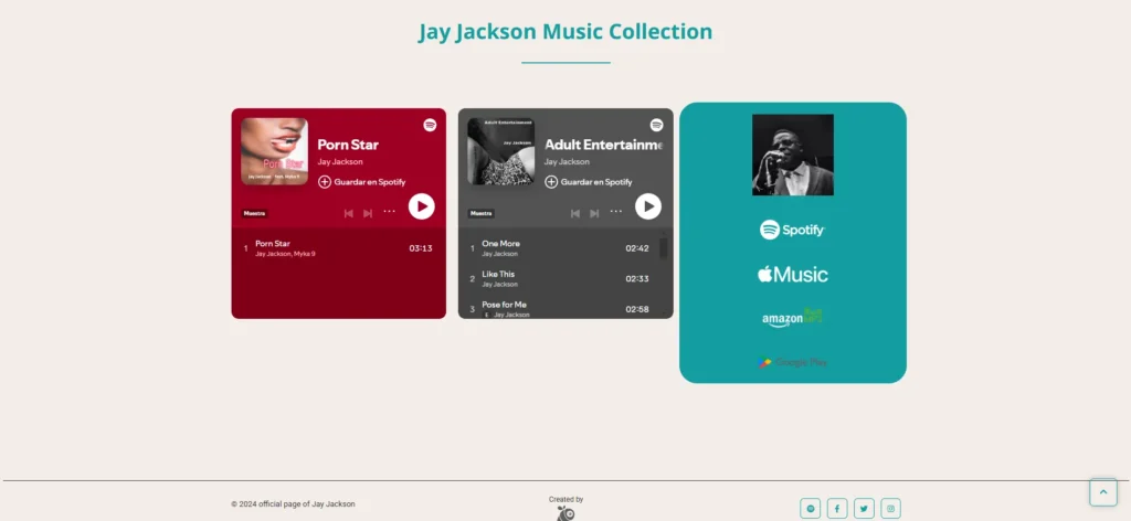 Web development example: Jay Jackson’s music collection webpage displaying album covers and streaming platform links