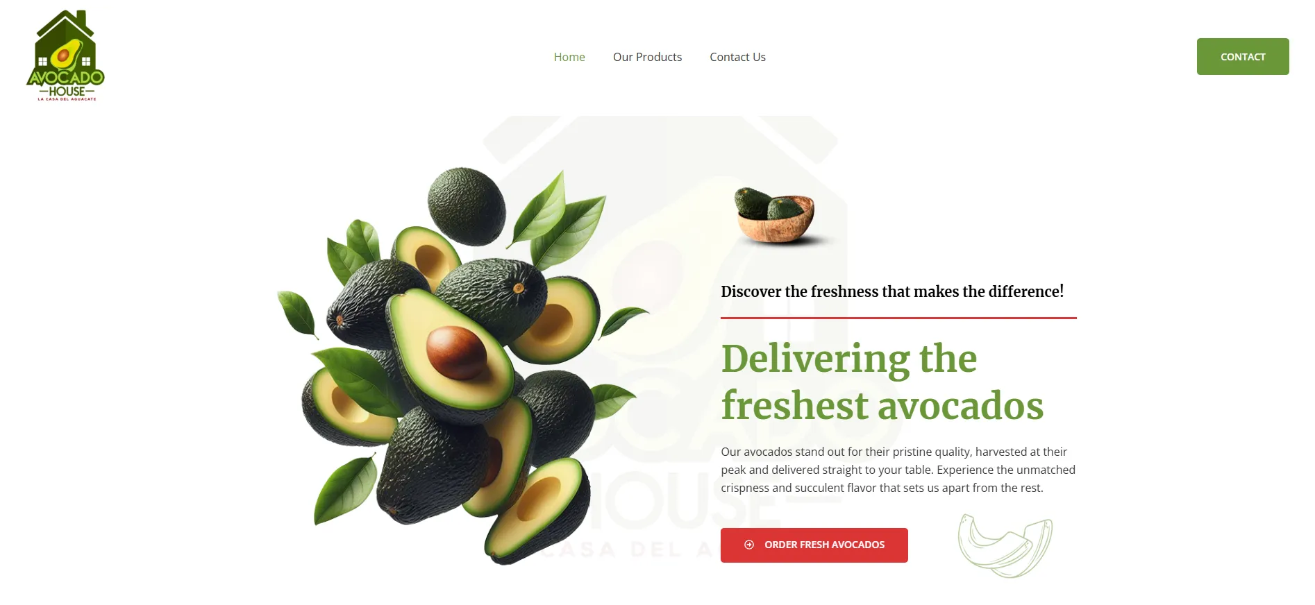 Web development example: Fresh avocado product website featuring a clean and modern design.